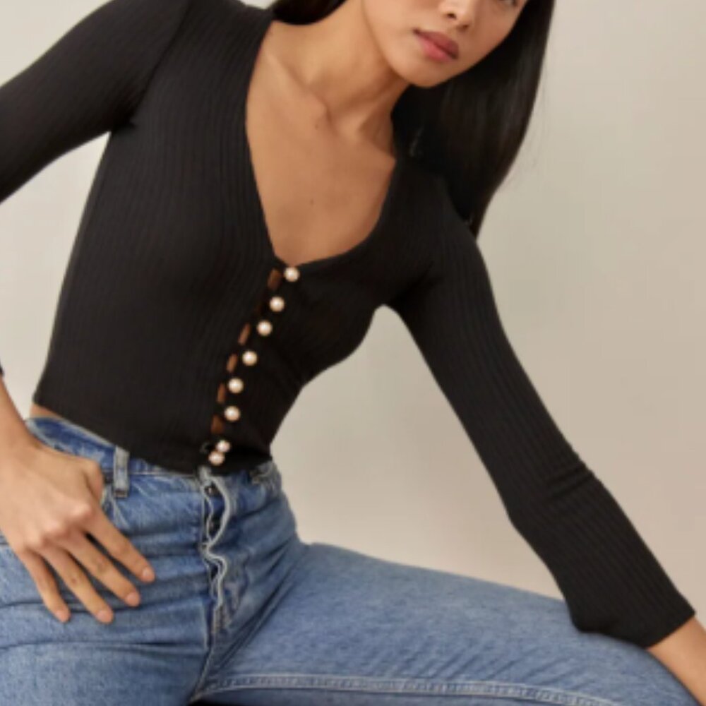 Reformation Gellar Knit Top in Black
